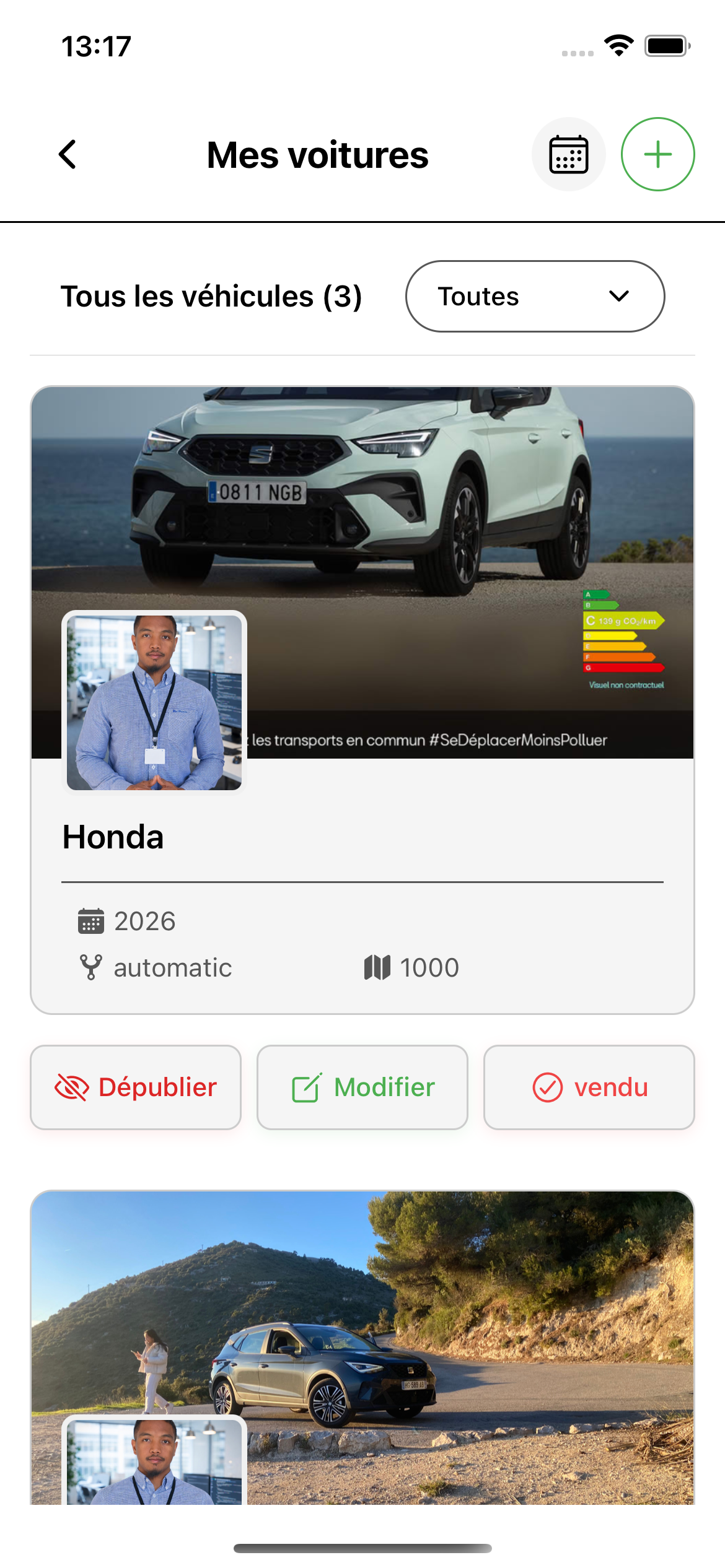 Écran Mes voitures