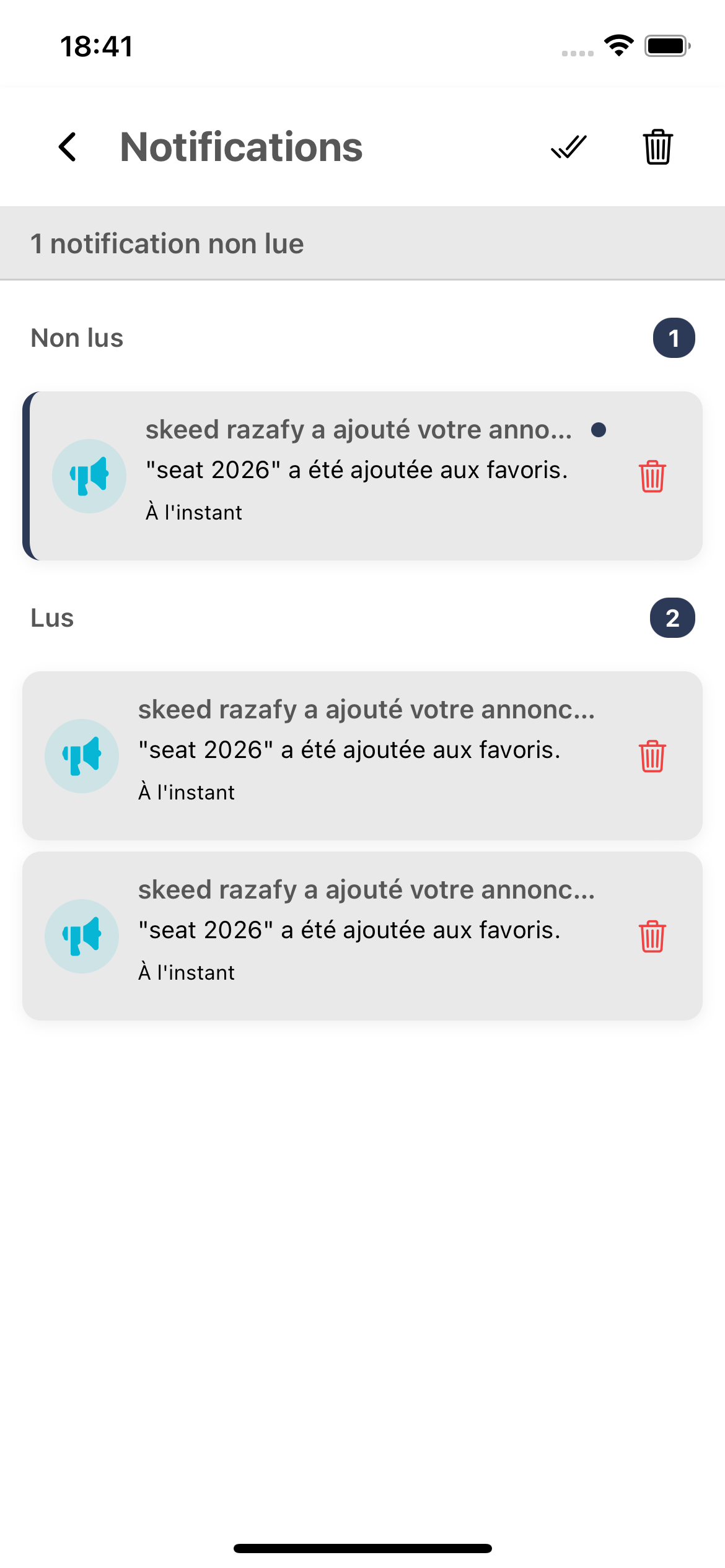 Écran Notifications